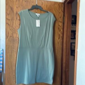 Nine West Green Sheath Mini Dress Crew Neck Sleeveless